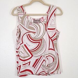 CHICO'S Red/White/Taupe Geometric Patterned Sleeveless Top, size 1 (Small)